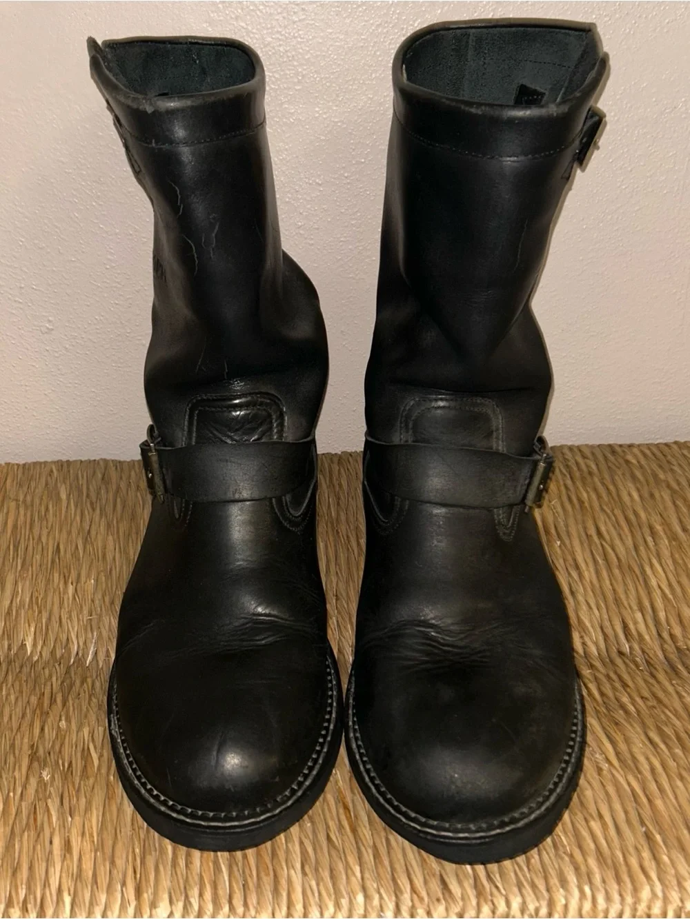 Triumph vtg moto harness  Black Leather Buckle Engineer Boots